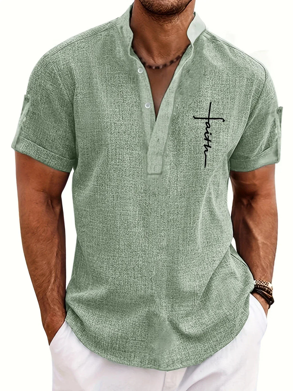 Camisa elegante de manga corta con cuello alto