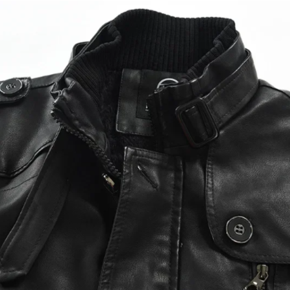 Elegante Chaqueta de Cuero Biker Larga