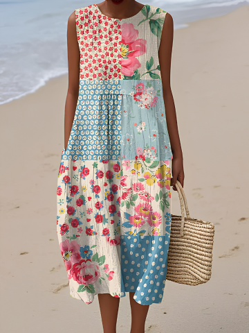 Anna™ Vestido Midi Patchwork