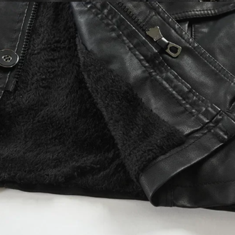 Elegante Chaqueta de Cuero Biker Larga