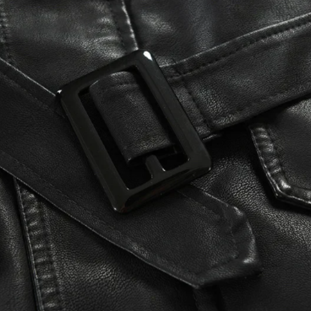 Elegante Chaqueta de Cuero Biker Larga