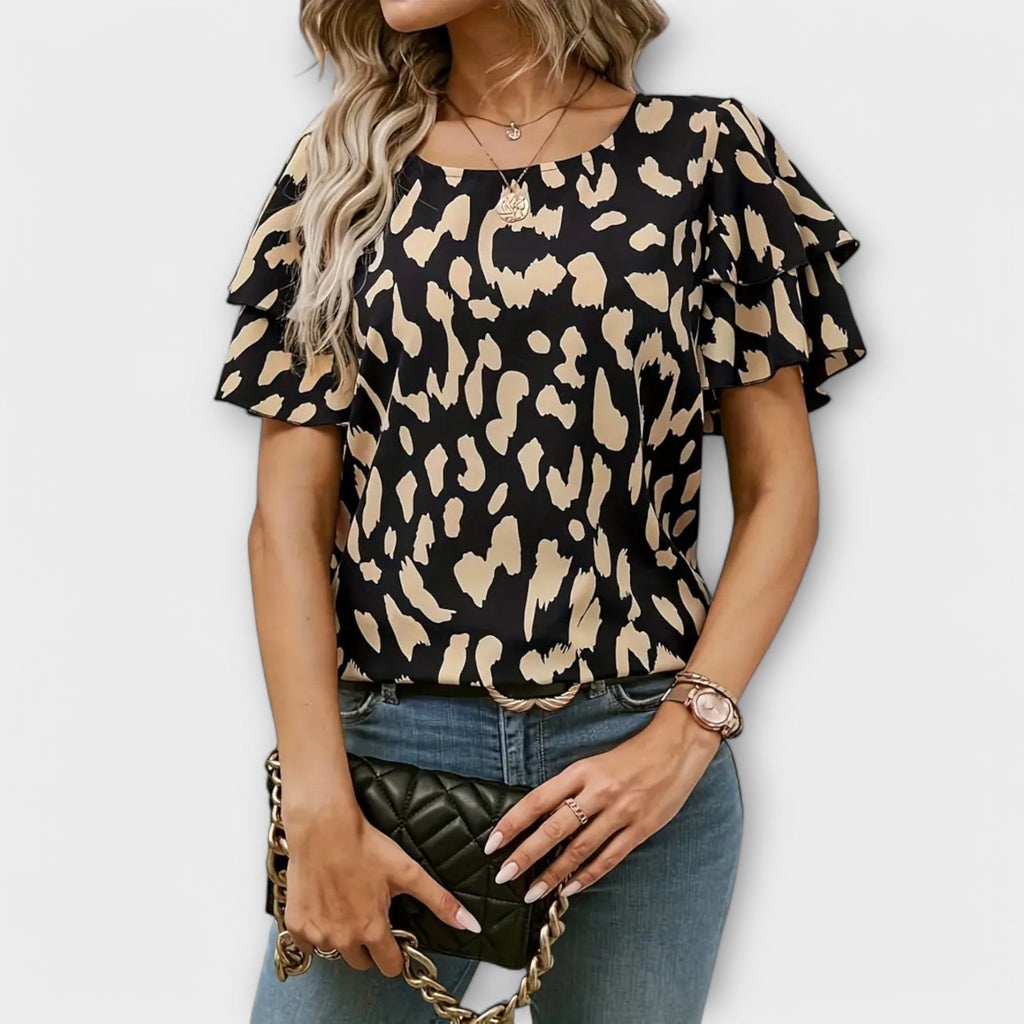 Lela - Blusa elegante con mangas de leopardo
