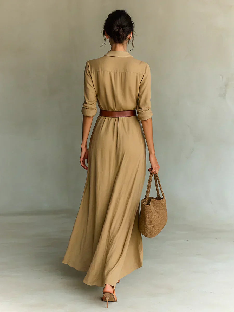 Camille™ | Vestido maxi con pliegues y cinturilla