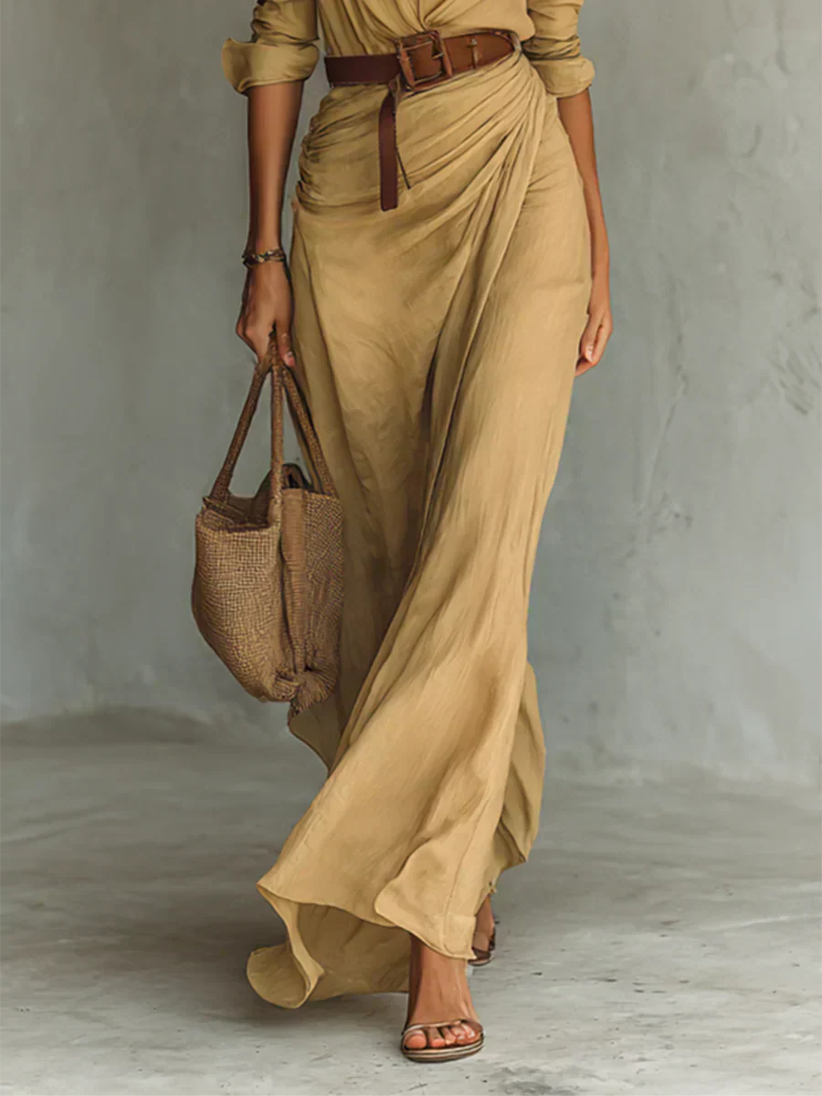 Camille™ | Vestido maxi con pliegues y cinturilla