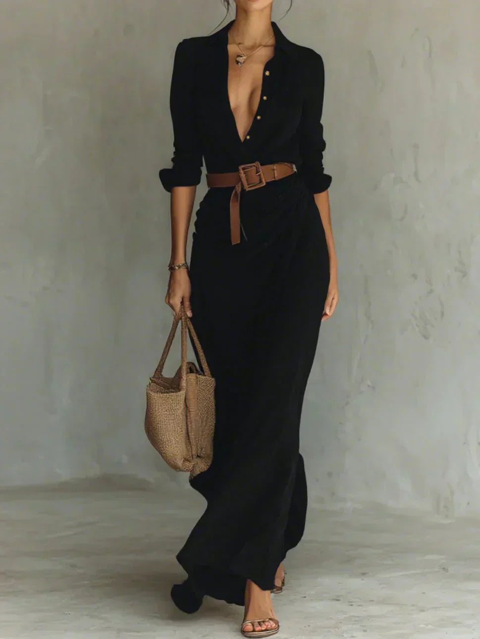 Camille™ | Vestido maxi con pliegues y cinturilla