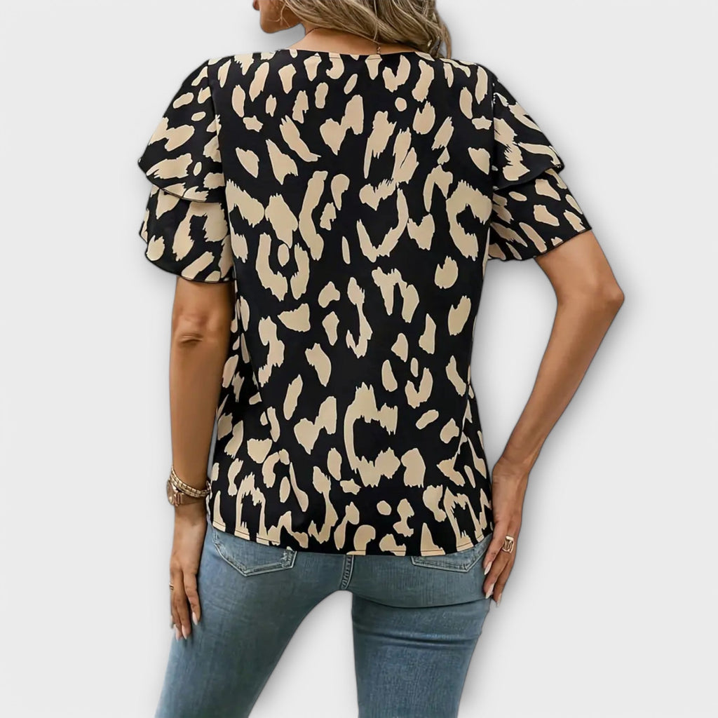 Lela - Blusa elegante con mangas de leopardo