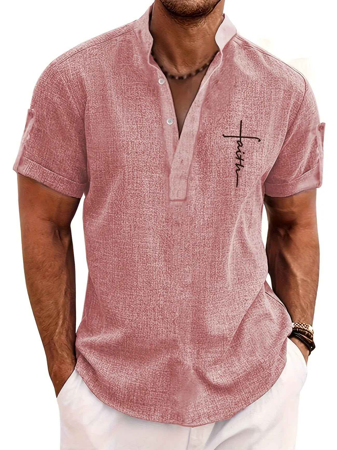 Camisa elegante de manga corta con cuello alto