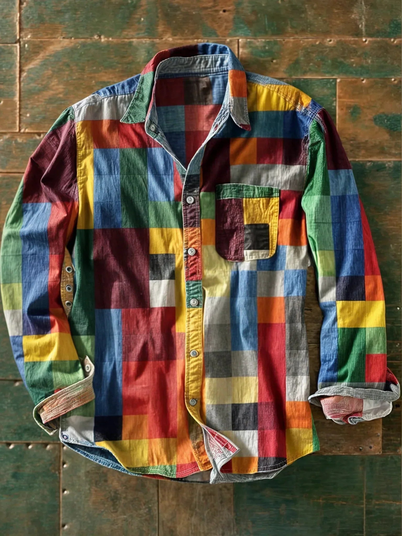 Arco | Camisa patchwork multicolor de manga larga