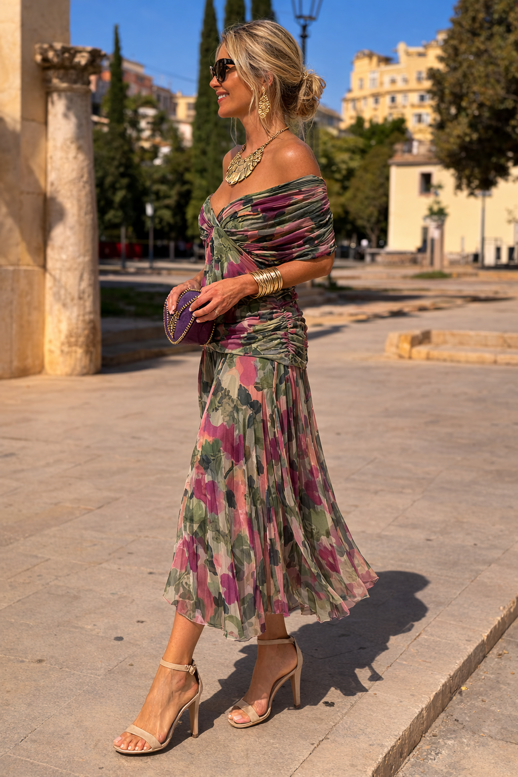 Elegante vestido largo con cuello en V