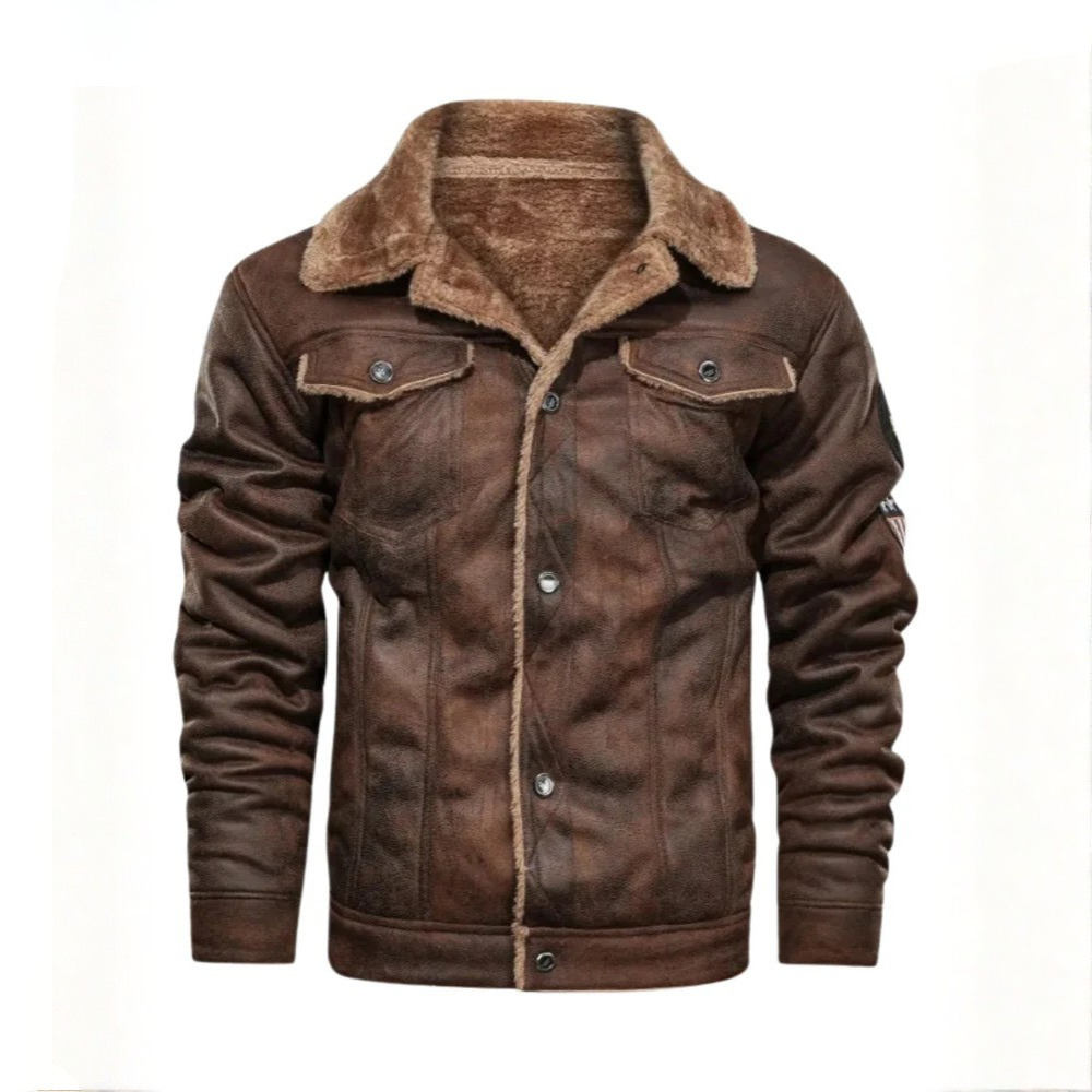 Elegante Chaqueta de Cuero de Forro Polar Cálido