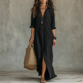 Soline™ | Vestido maxi negro holgado con botones