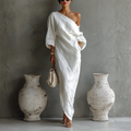 Elise™ | Elegante maxi vestido de un hombro – blanco