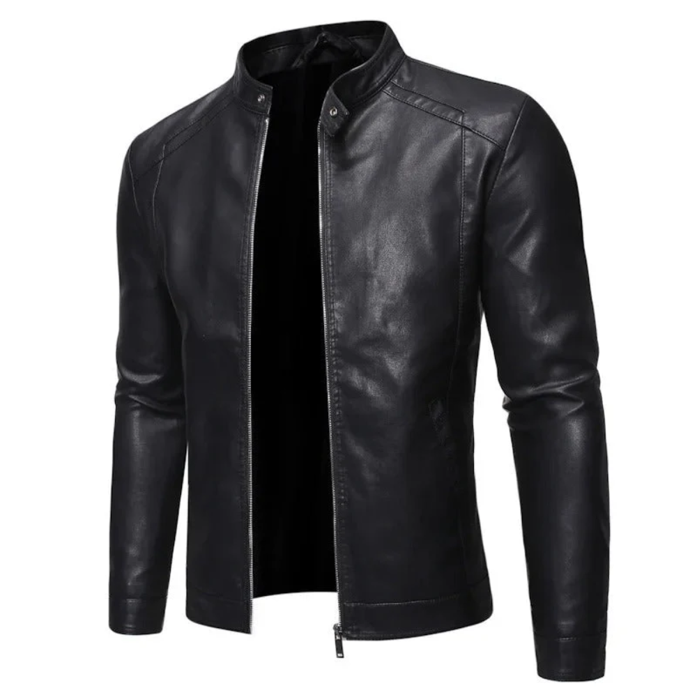 Chaqueta de cuero con cuello alzado