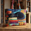 Bolsa Artesanal Chat Noir con Libros y Tazas