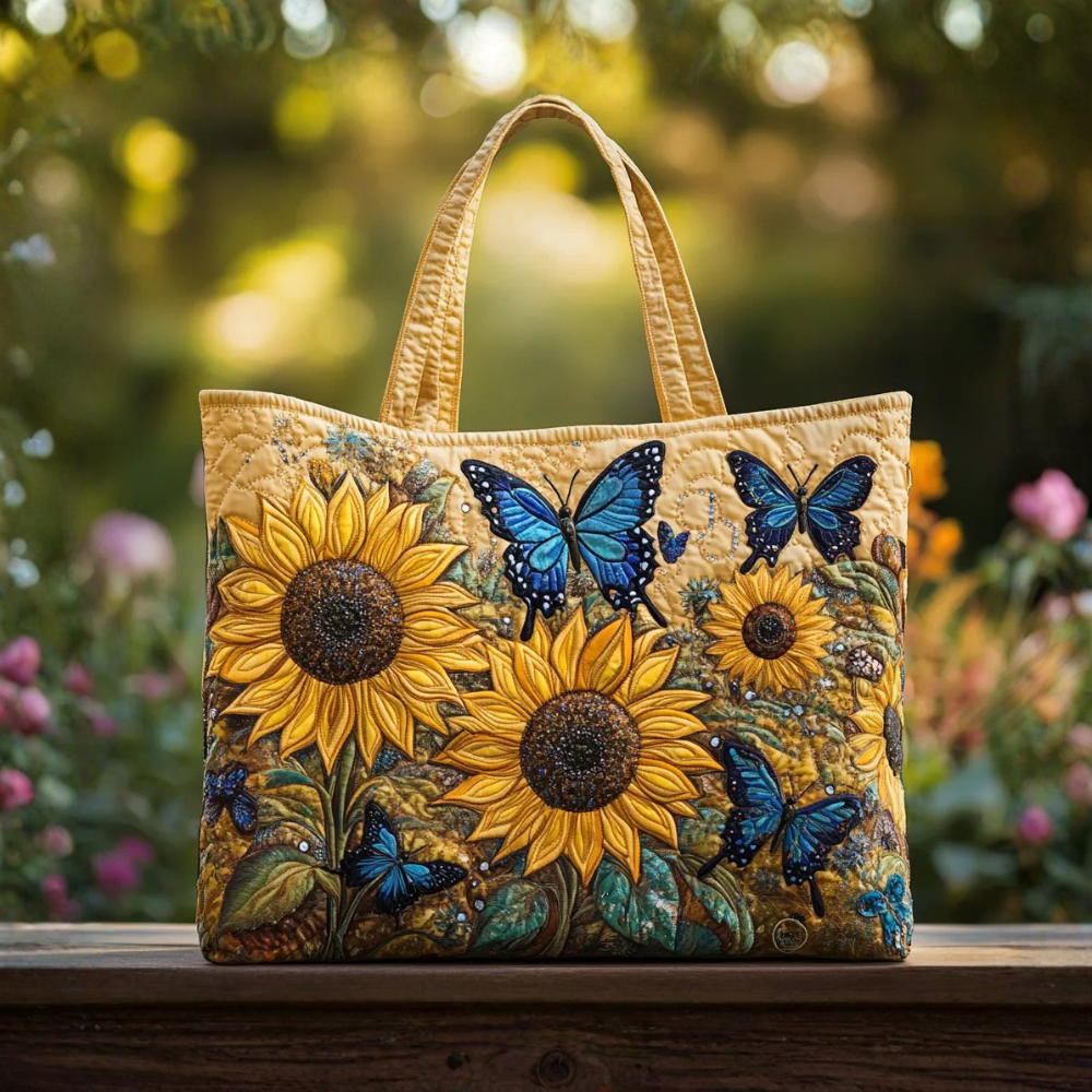 Bolsa Artesanal Girasoles y Mariposas Azules