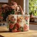 Bolso Artesanal Gato Rojo con Rosas