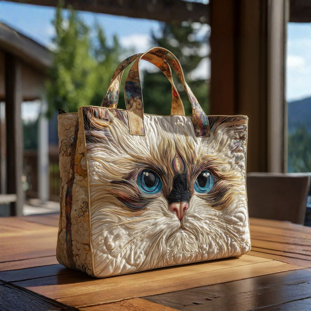 Bolsa Artesanal Gato Blanco con Ojos Azules