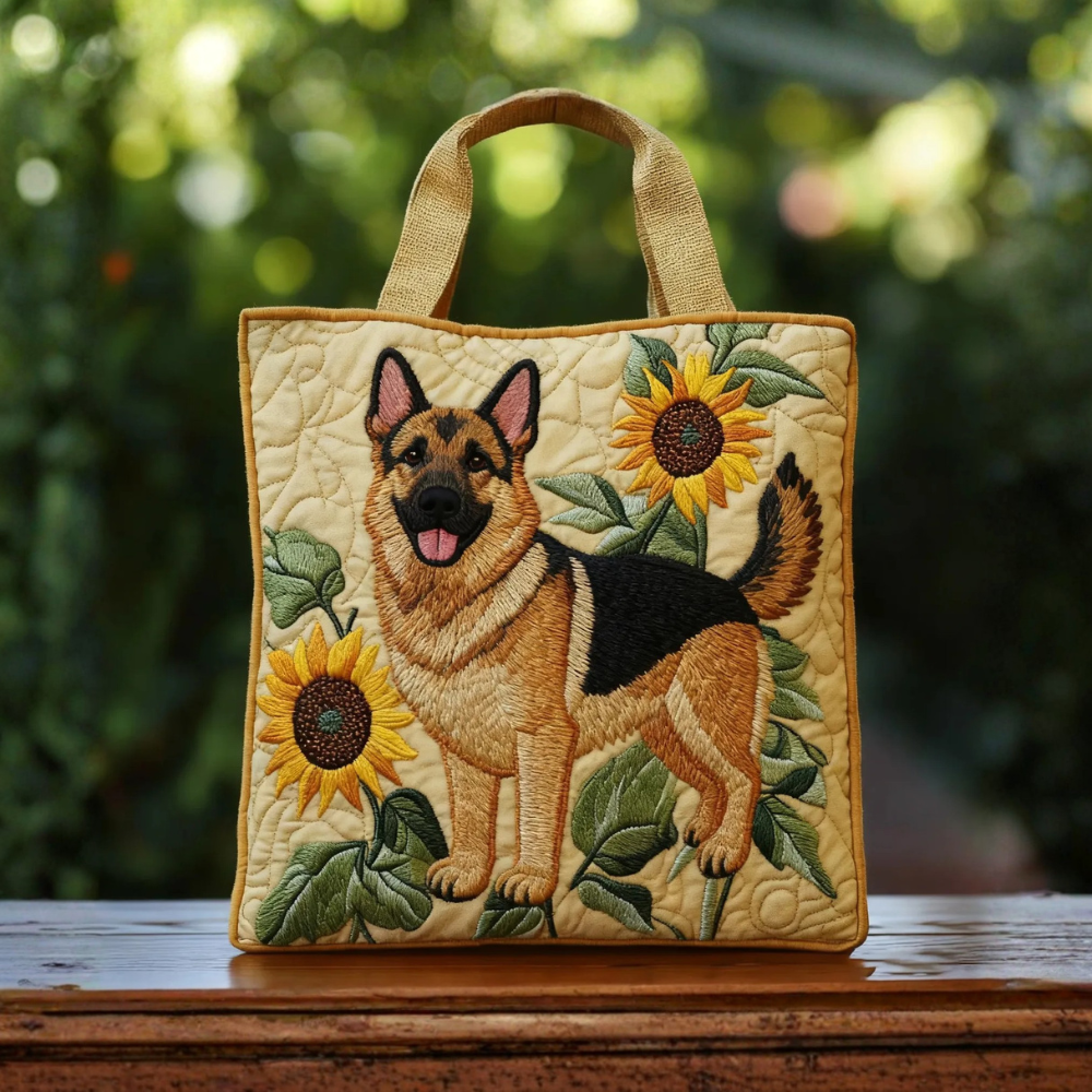 Bolsa Floral Artesanal con Pastor Alemán