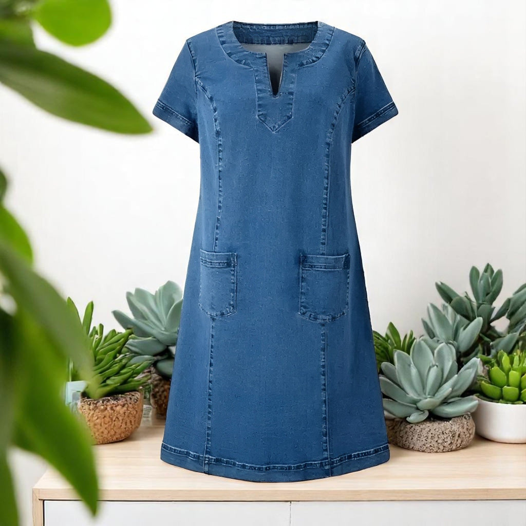 Vestido de denim suave con bolsillos delanteros