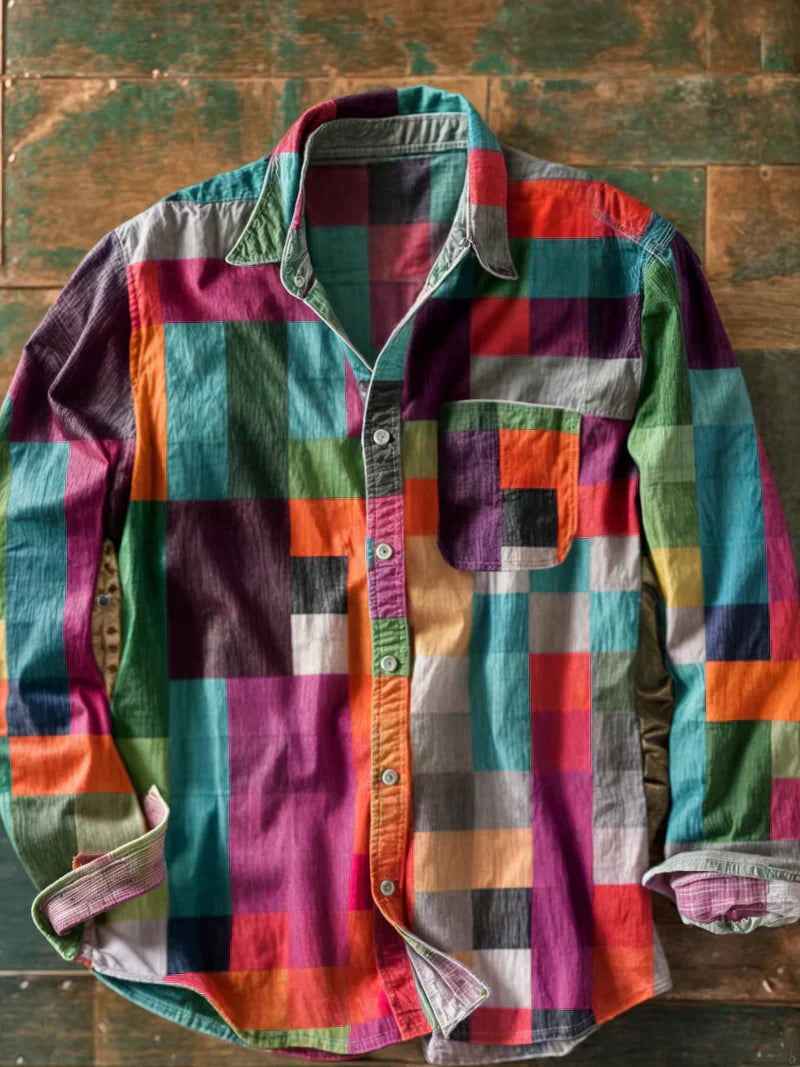 Arco | Camisa patchwork multicolor de manga larga