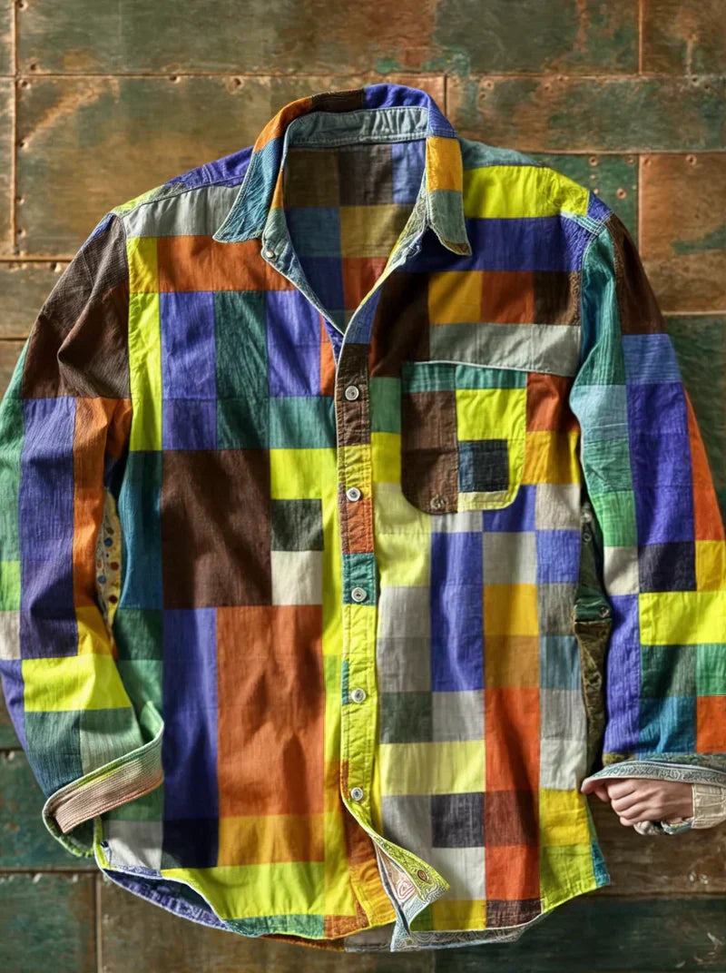 Arco | Camisa patchwork multicolor de manga larga