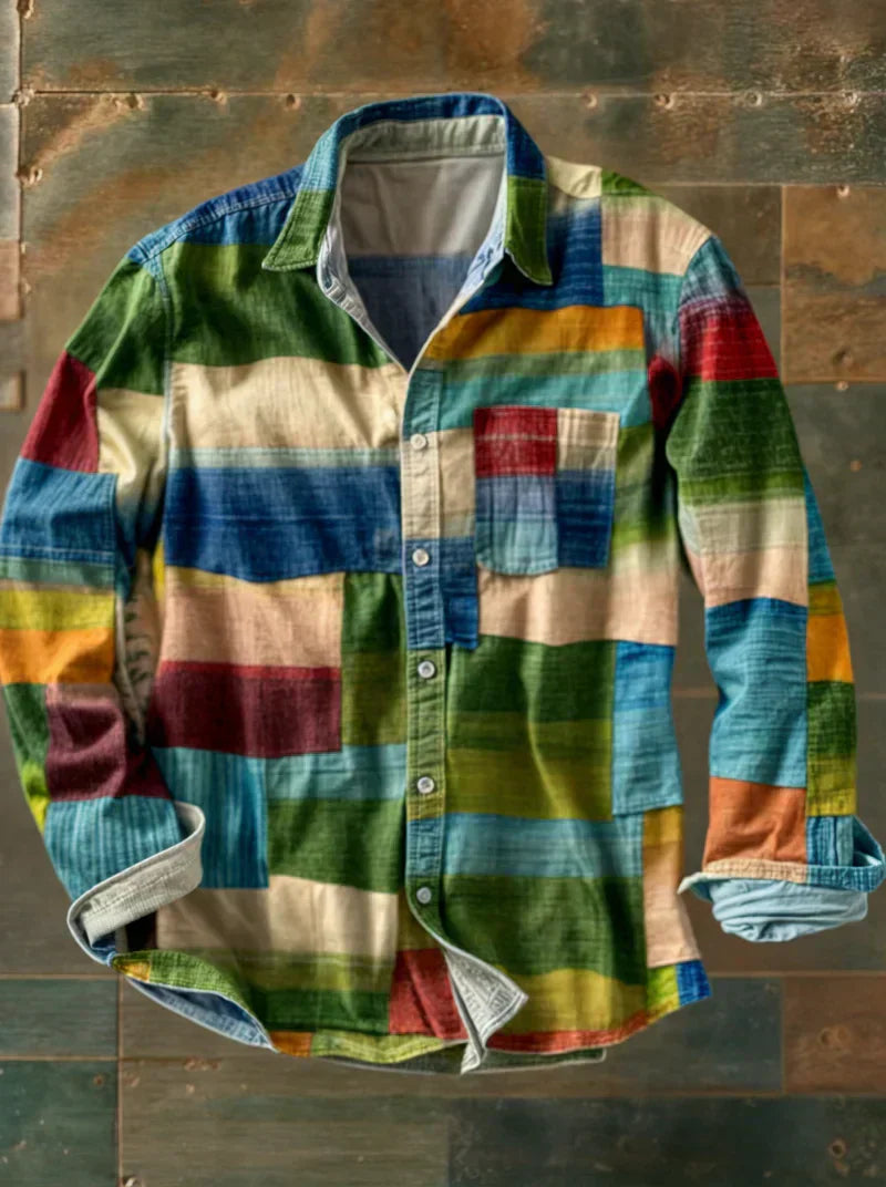 Arco | Camisa patchwork multicolor de manga larga
