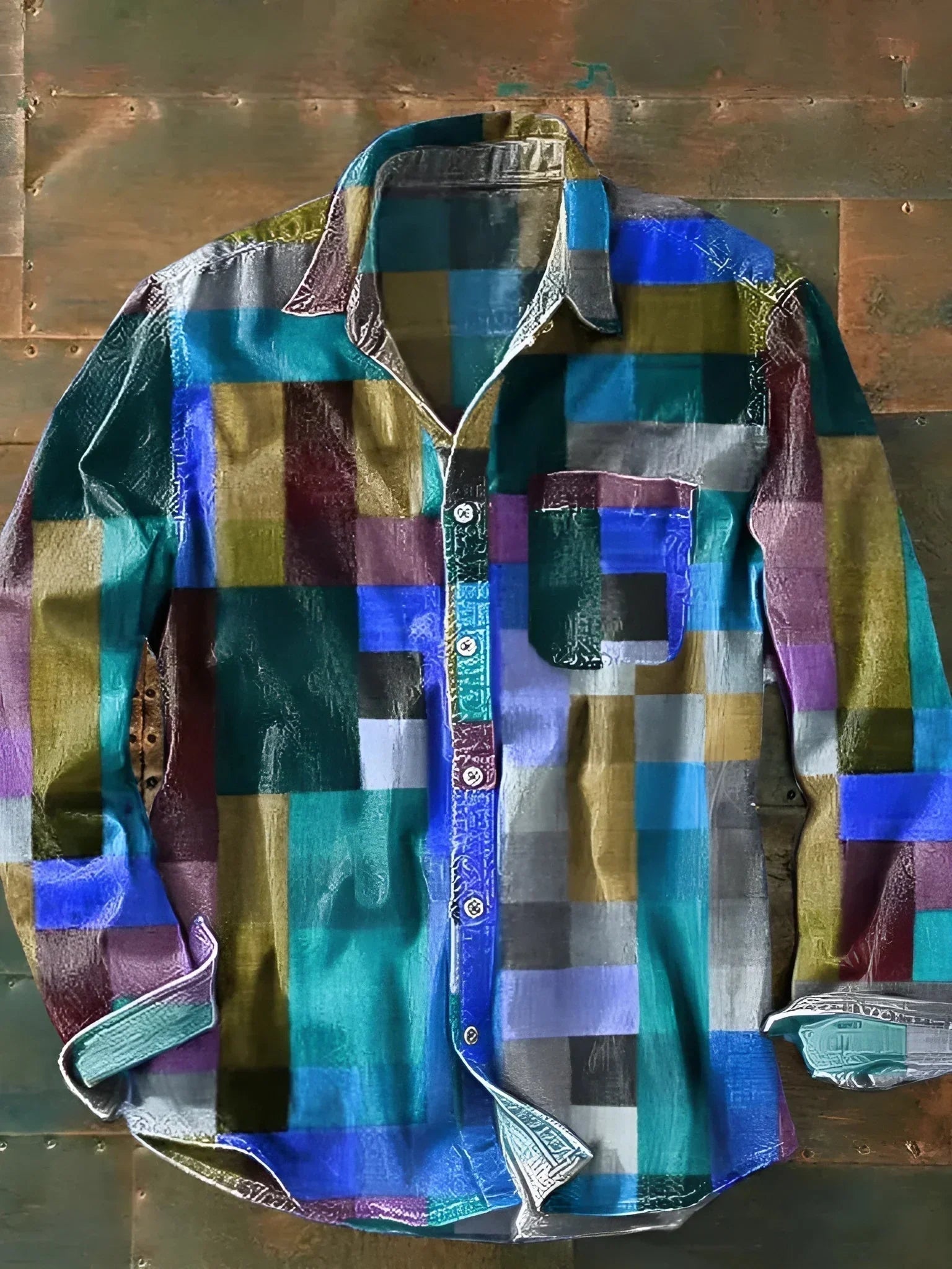 Arco | Camisa patchwork multicolor de manga larga