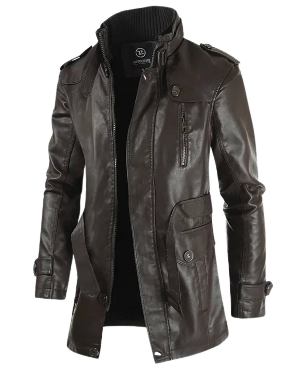Elegante Chaqueta de Cuero Biker Larga