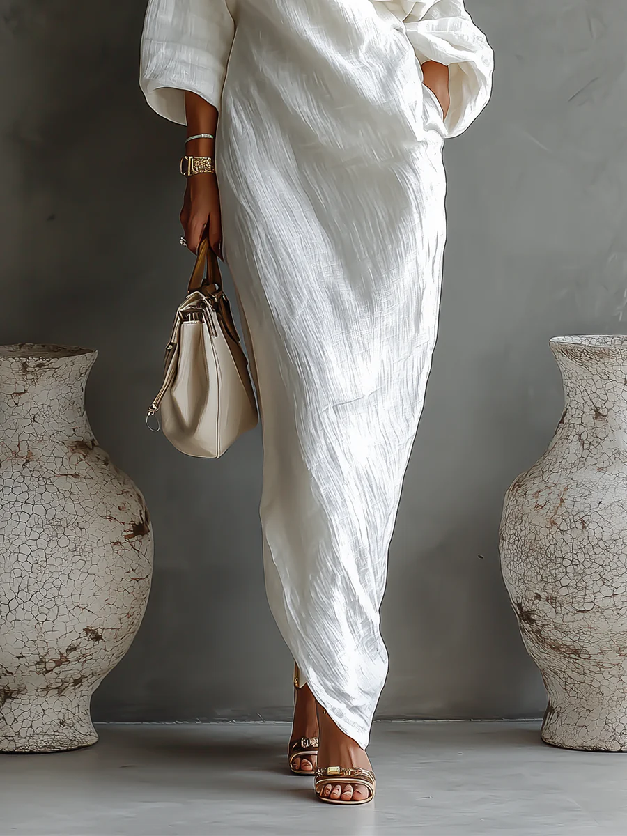 Elise™ | Elegante maxi vestido de un hombro – blanco