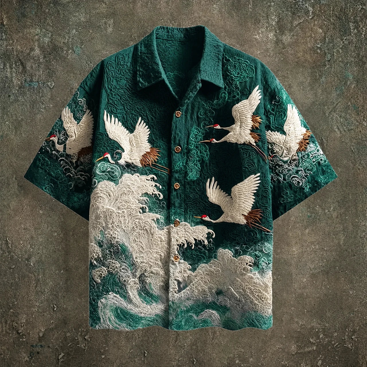 Camisa de manga corta con botones y estampado de olas