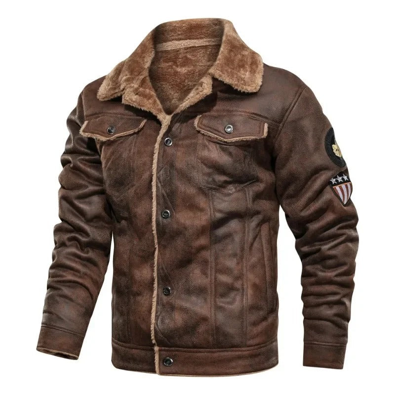 Elegante Chaqueta de Cuero de Forro Polar Cálido