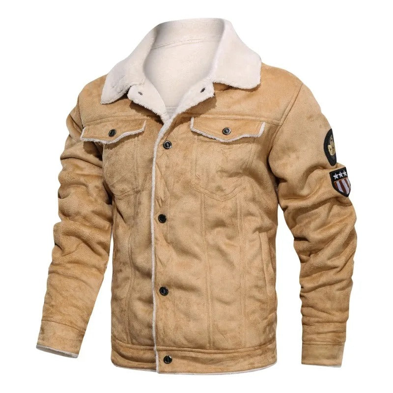 Elegante Chaqueta de Cuero de Forro Polar Cálido