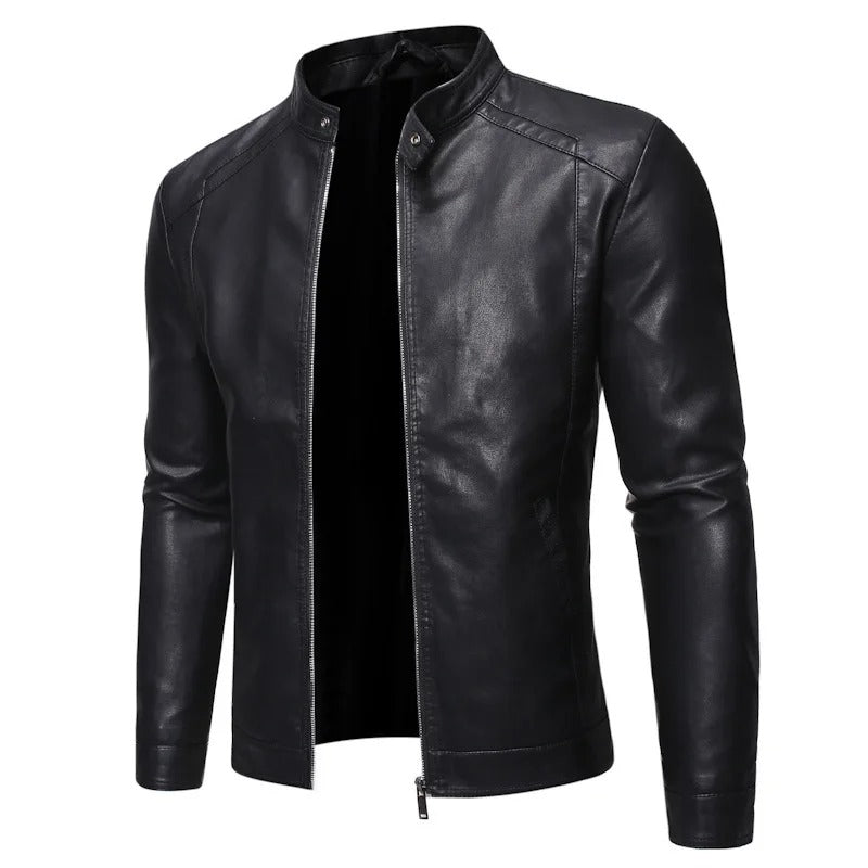 Chaqueta de cuero con cuello alzado