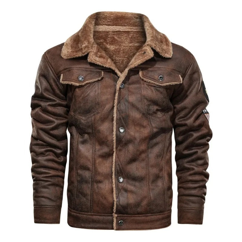 Elegante Chaqueta de Cuero de Forro Polar Cálido