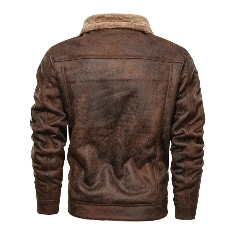 Elegante Chaqueta de Cuero de Forro Polar Cálido
