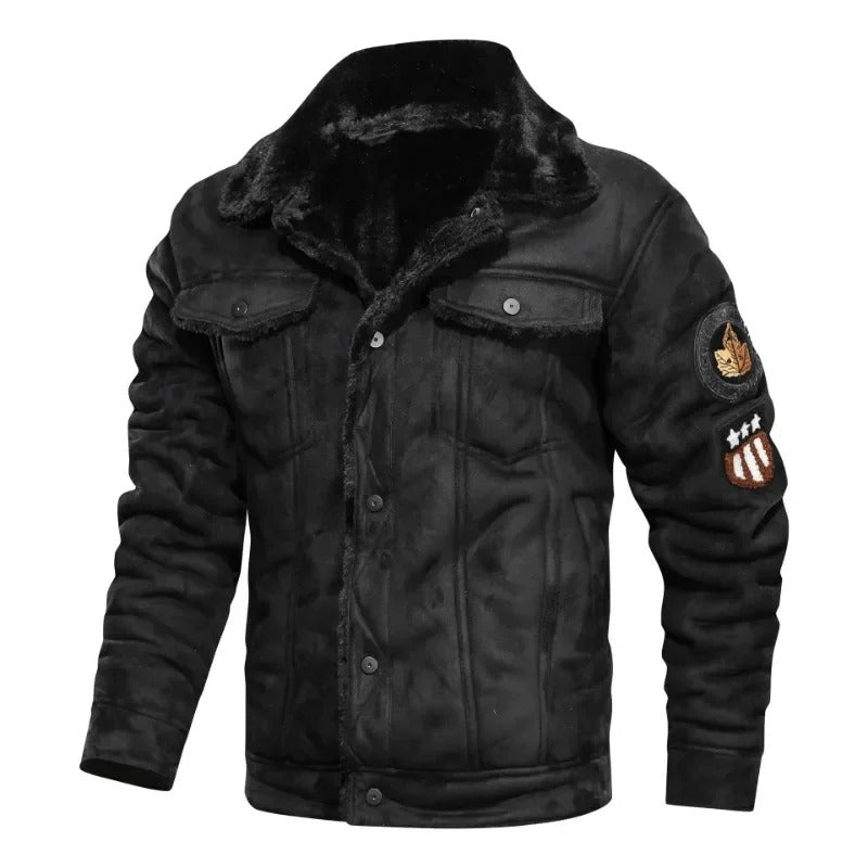 Elegante Chaqueta de Cuero de Forro Polar Cálido