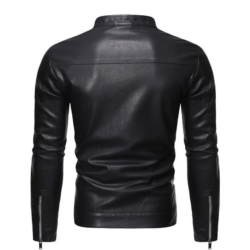 Chaqueta de cuero con cuello alzado