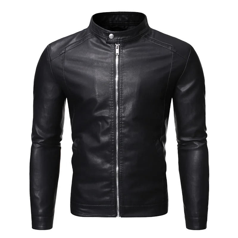 Chaqueta de cuero con cuello alzado