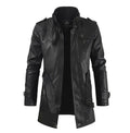 Elegante Chaqueta de Cuero Biker Larga