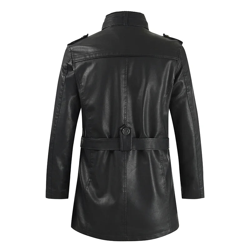 Elegante Chaqueta de Cuero Biker Larga