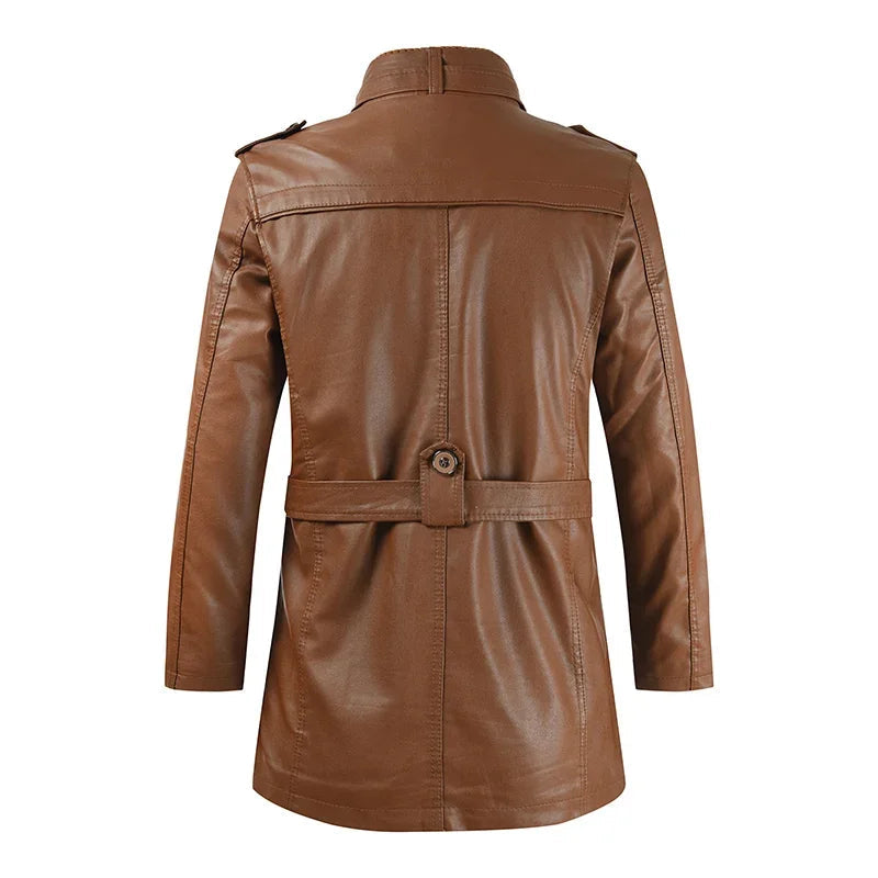 Elegante Chaqueta de Cuero Biker Larga