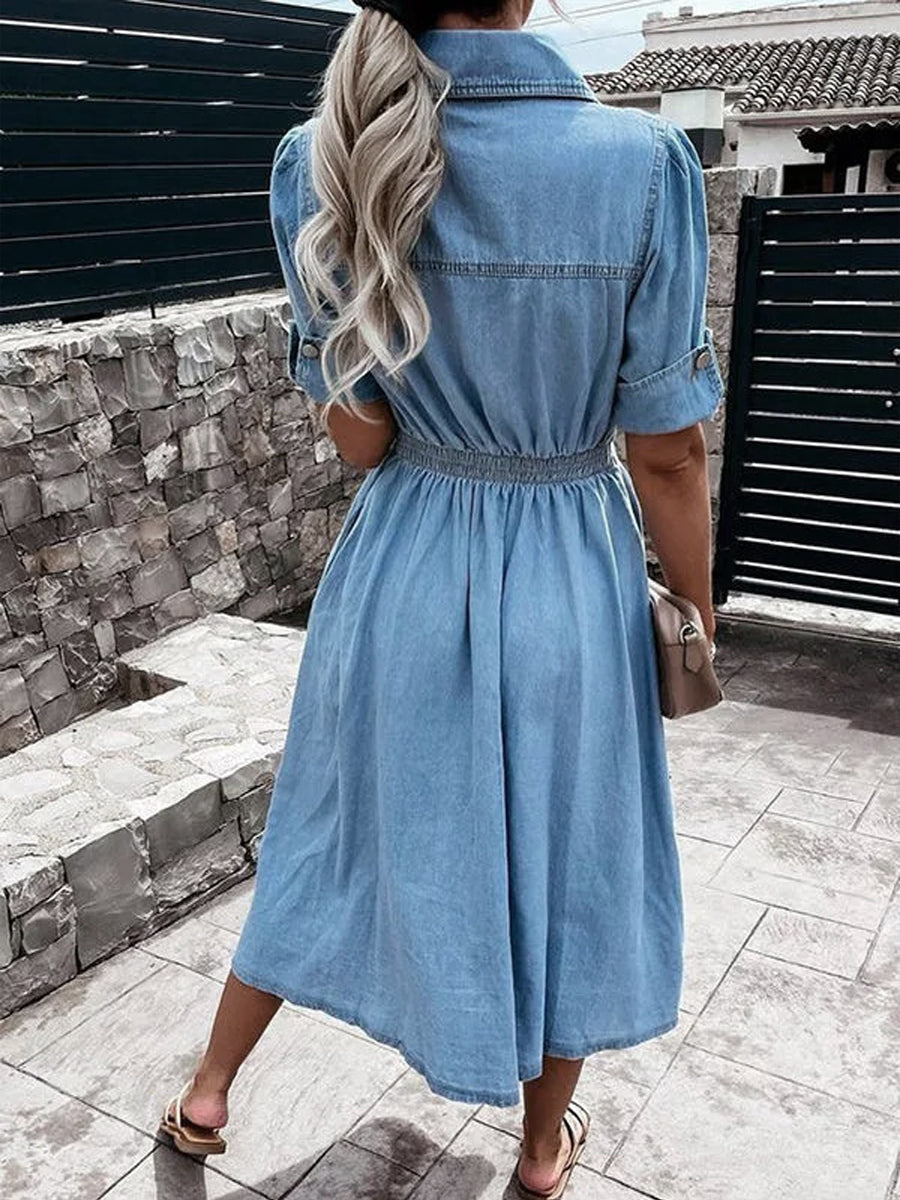 Deborah | Vestido de Denim de Manga Corta
